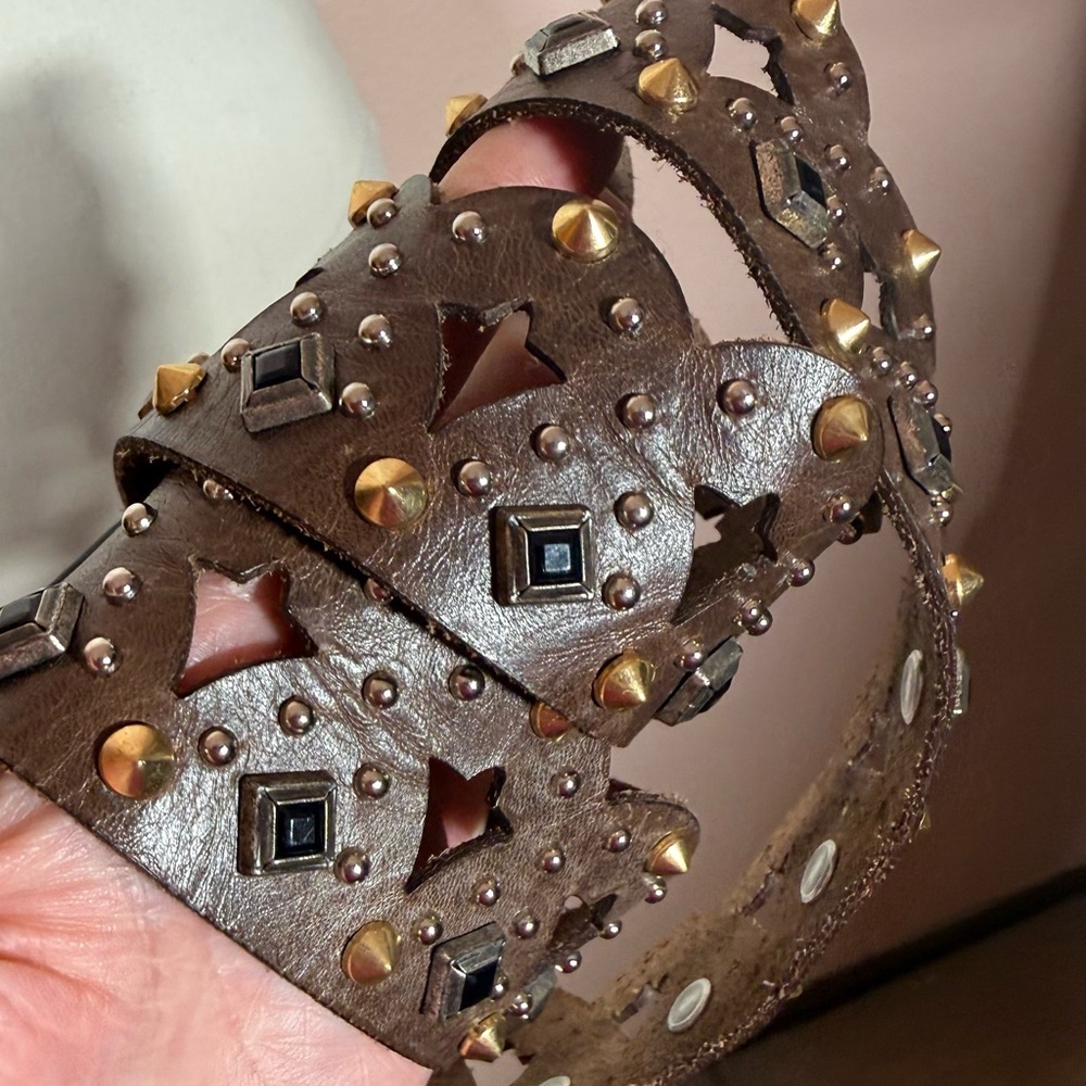 Etro Milano Brown Leather Metal Studded bikercore belt size 31 to 33 - Picture 4 of 17